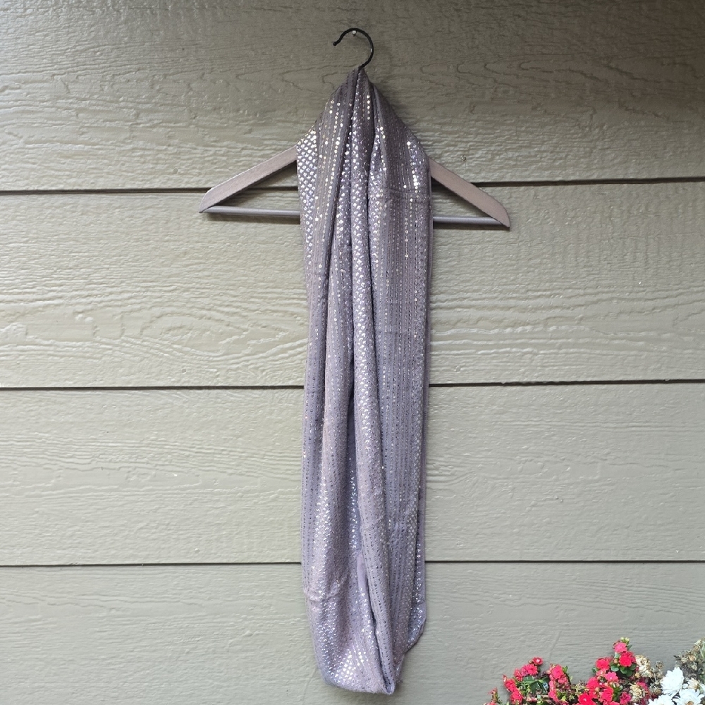 Elizabeth Oillett metallic silver taupe  infinity scarf